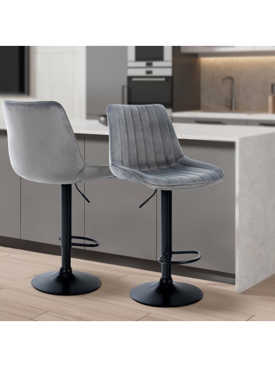 Lot de 2 tabourets de bar Toni velours, gris foncé