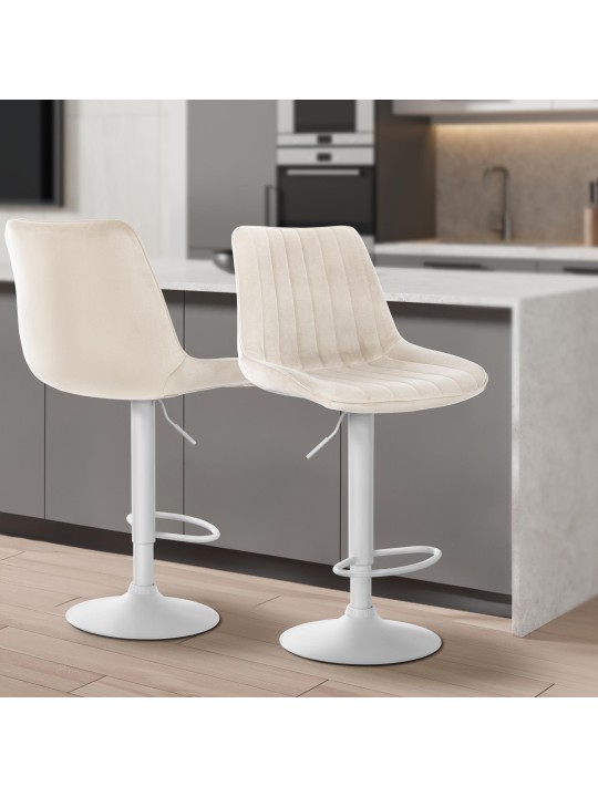 Lot de 2 tabourets de bar Toni velours, crème