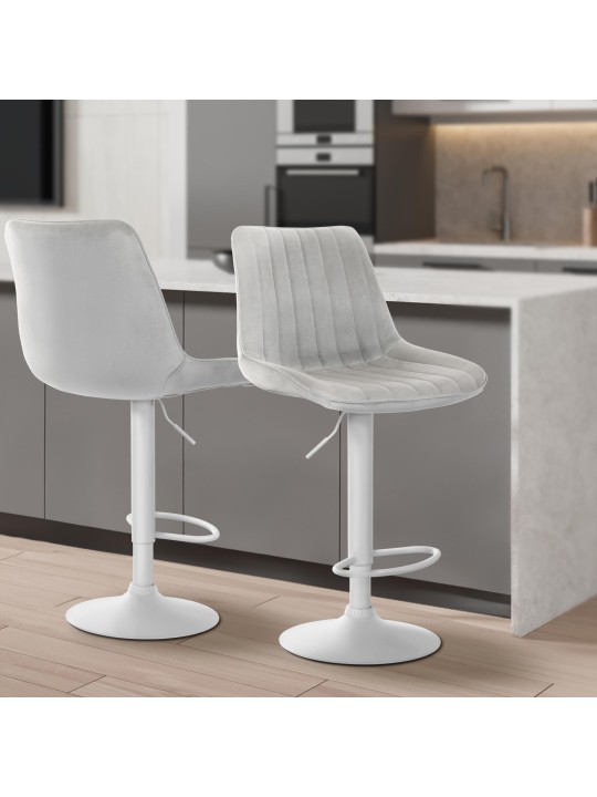 Lot de 2 tabourets de bar Toni velours, gris