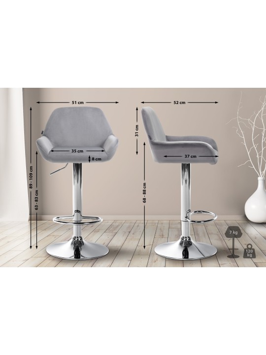 Tabouret de bar Braga velours chrome, gris