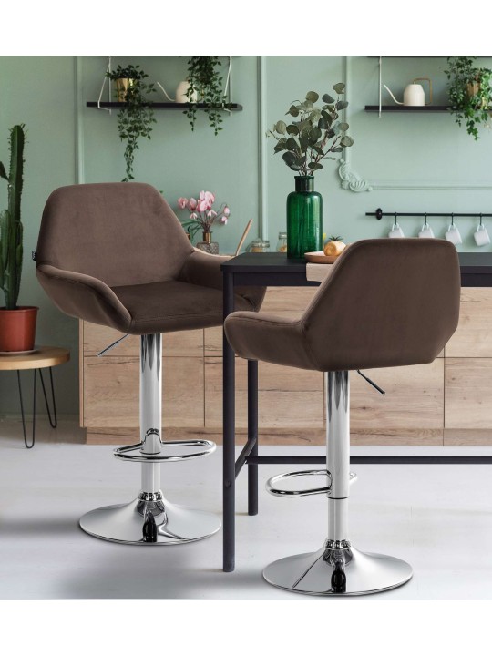 Tabouret de bar Braga velours chrome, brun Tabouret de bar Braga velours chrome, brun