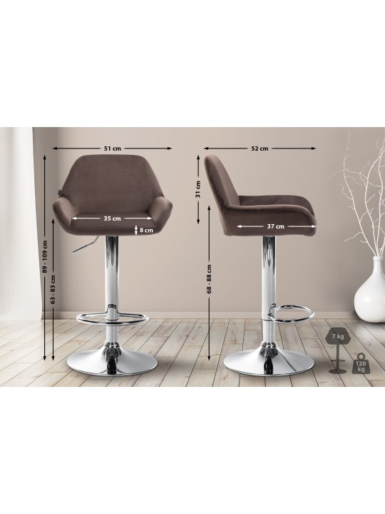 Tabouret de bar Braga velours chrome, brun Tabouret de bar Braga velours chrome, brun