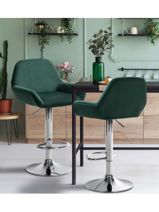 Tabouret de bar Braga velours chrome, vert foncé
