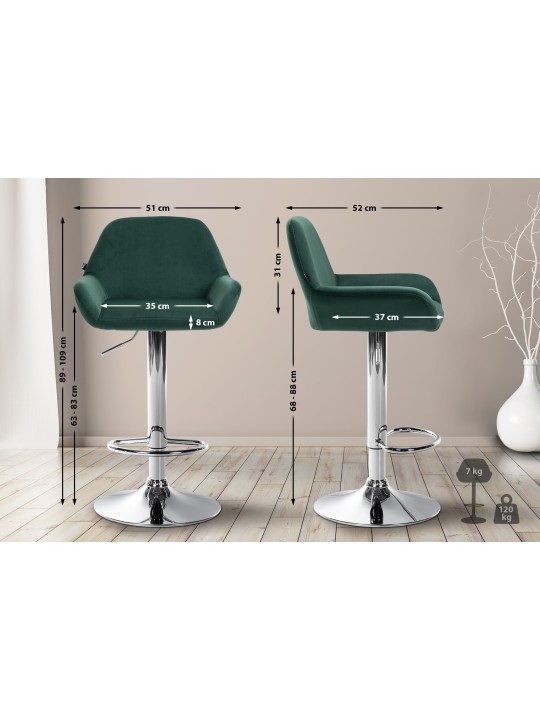 Tabouret de bar Braga velours chrome, vert foncé