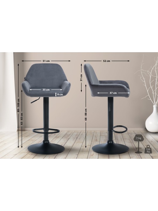 Tabouret de bar Braga velours, gris foncé