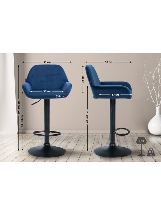 Tabouret de bar Braga velours, bleu