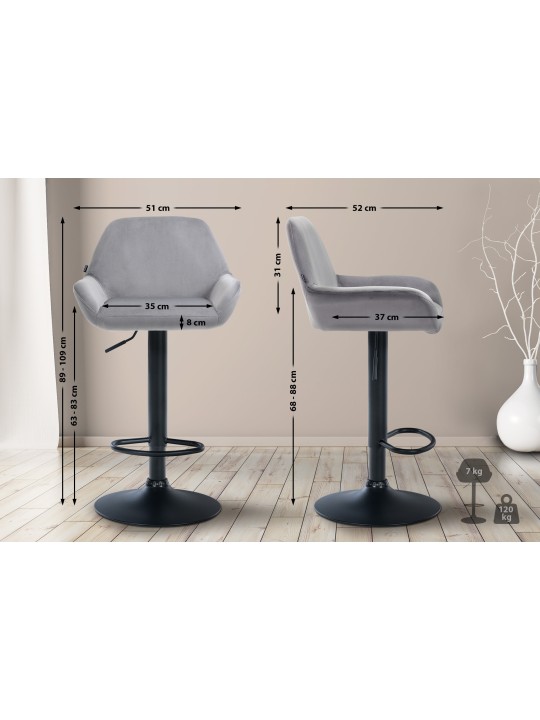 Tabouret de bar Braga velours, gris