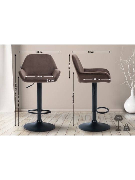Tabouret de bar Braga velours, brun