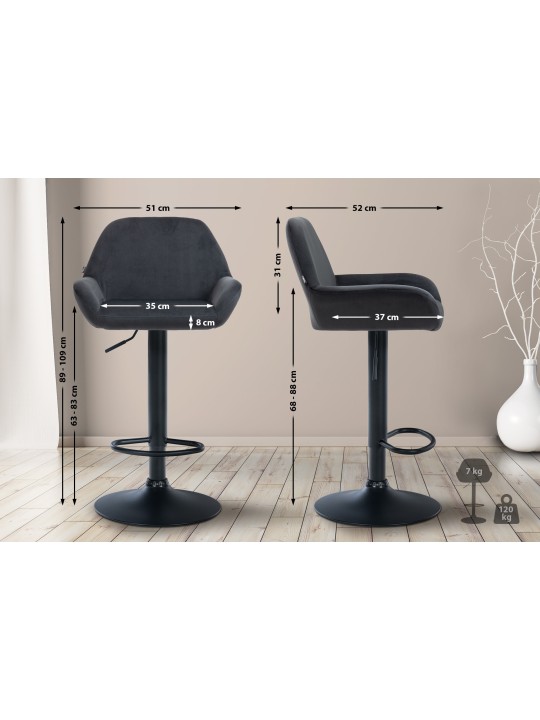 Tabouret de bar Braga velours, noir