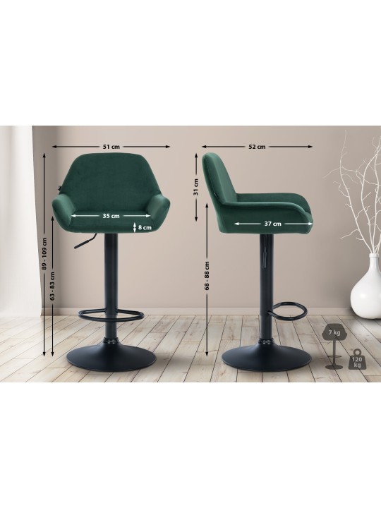 Tabouret de bar Braga velours, vert foncé