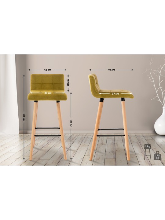 Tabouret de bar Lincoln velours, jaune