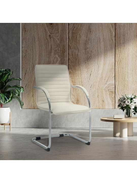 Chaise visiteur Tira cuir artificiel, crème