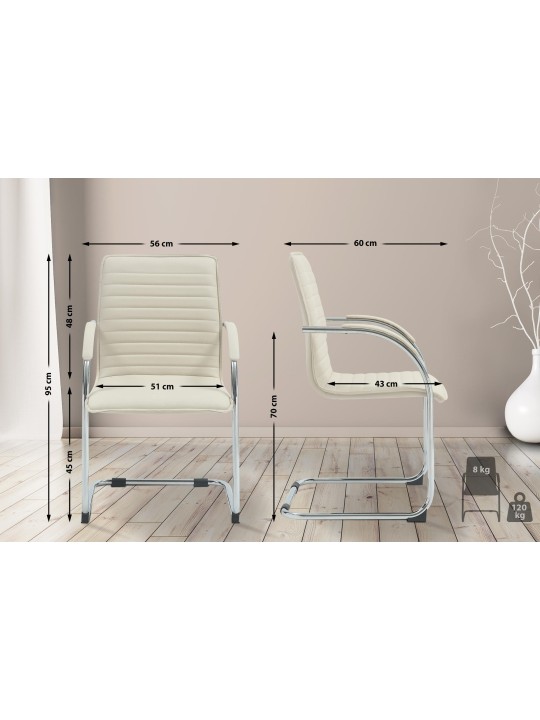 Chaise visiteur Tira cuir artificiel, crème