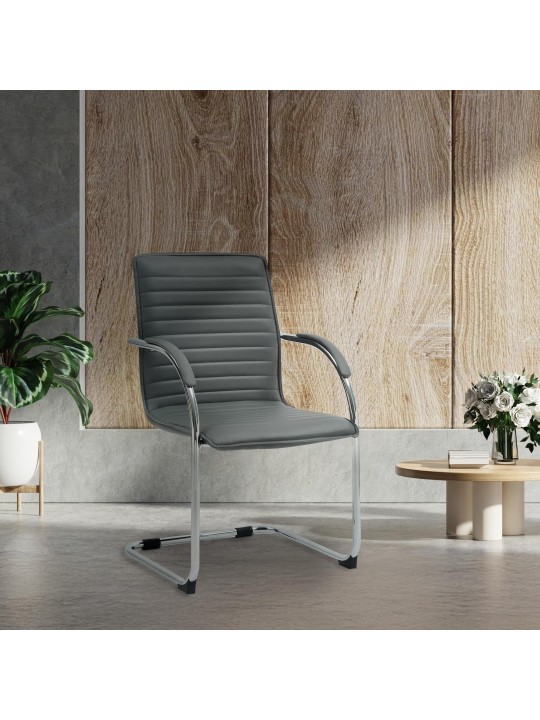 Chaise visiteur Tira cuir artificiel, gris