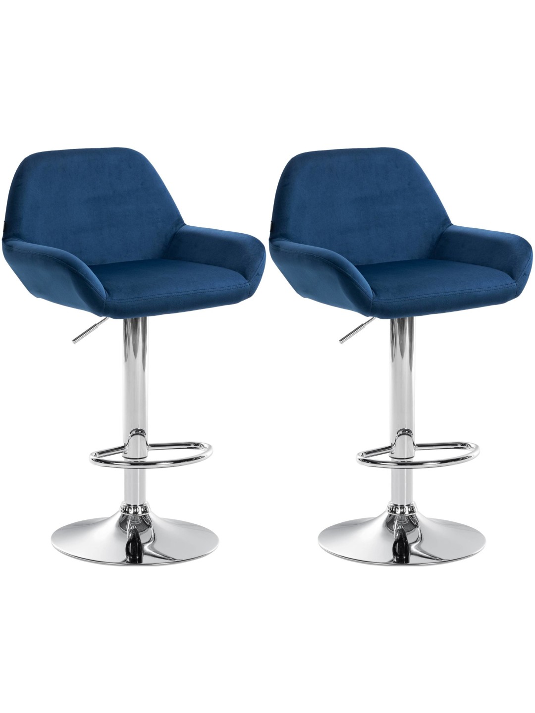Lot de 2 tabourets de bar Braga velours chrome, bleu