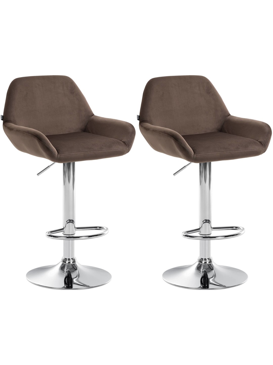 Lot de 2 tabourets de bar Braga velours chrome, brun