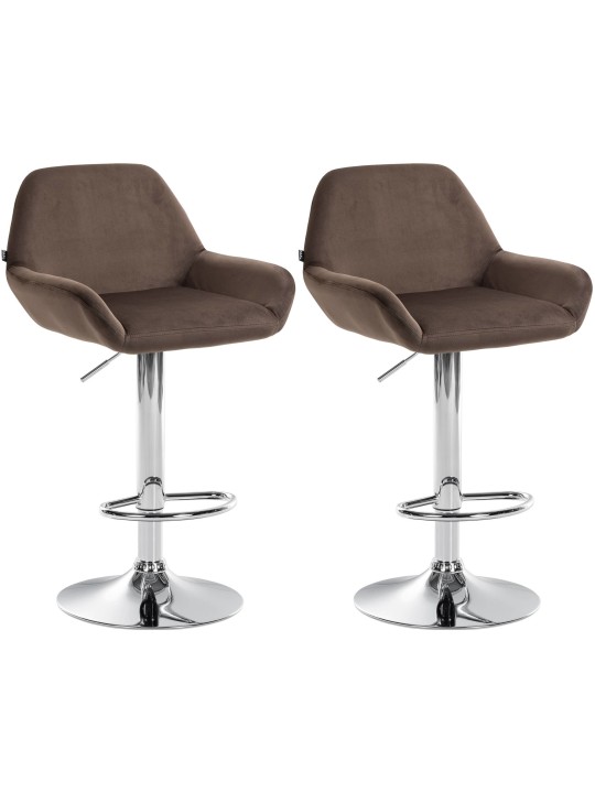 Lot de 2 tabourets de bar Braga velours chrome, brun Lot de 2 tabourets de bar Braga velours chrome, brun