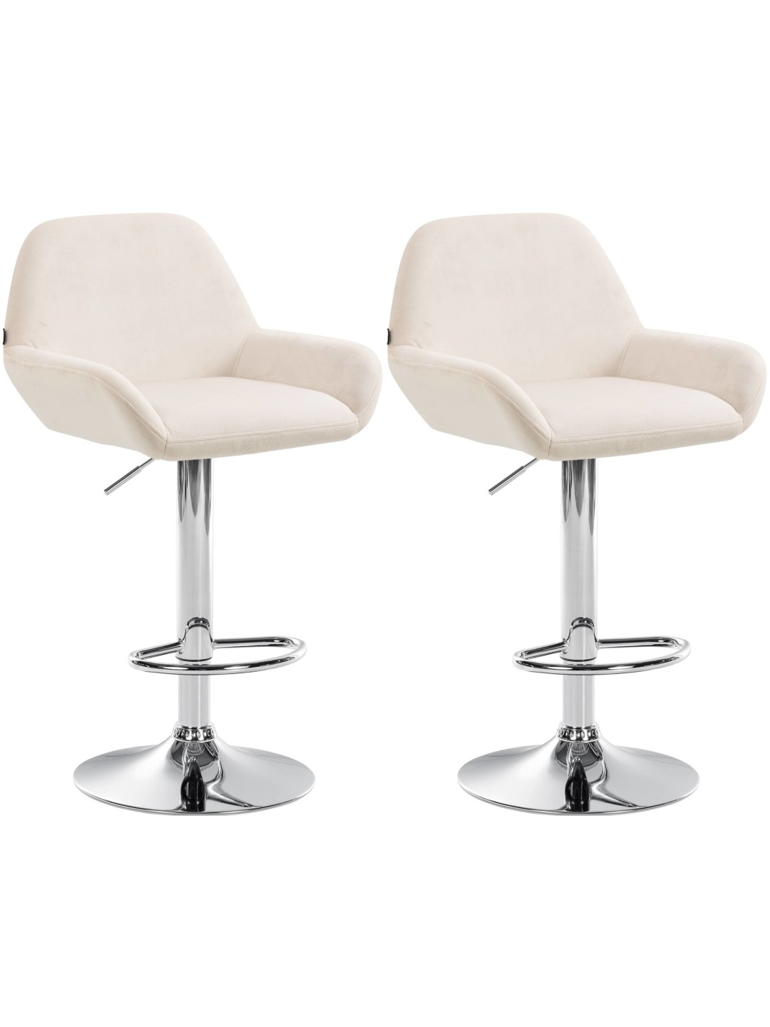 Lot de 2 tabourets de bar Braga velours chrome, crème