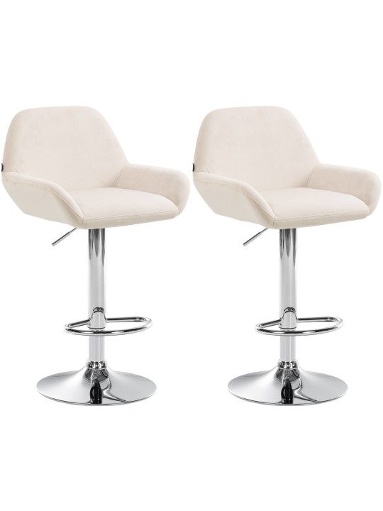 Lot de 2 tabourets de bar Braga velours chrome, crème Lot de 2 tabourets de bar Braga velours chrome, crème