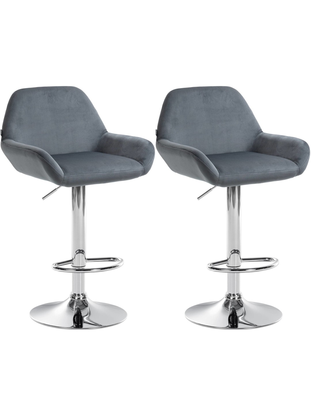 Lot de 2 tabourets de bar Braga velours chrome, gris foncé