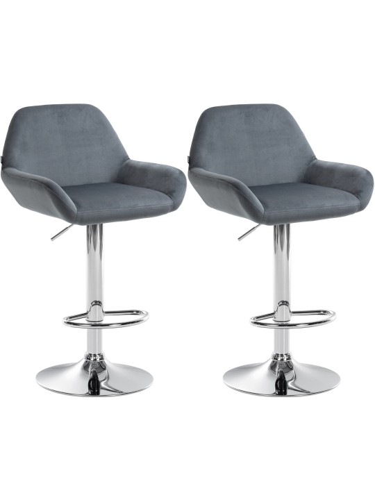 Lot de 2 tabourets de bar Braga velours chrome, gris foncé Lot de 2 tabourets de bar Braga velours chrome, gris foncé