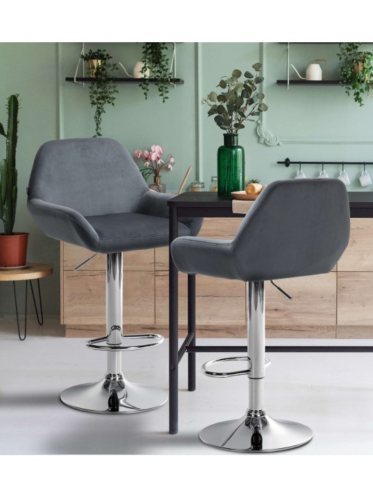 Lot de 2 tabourets de bar Braga velours chrome, gris foncé Lot de 2 tabourets de bar Braga velours chrome, gris foncé