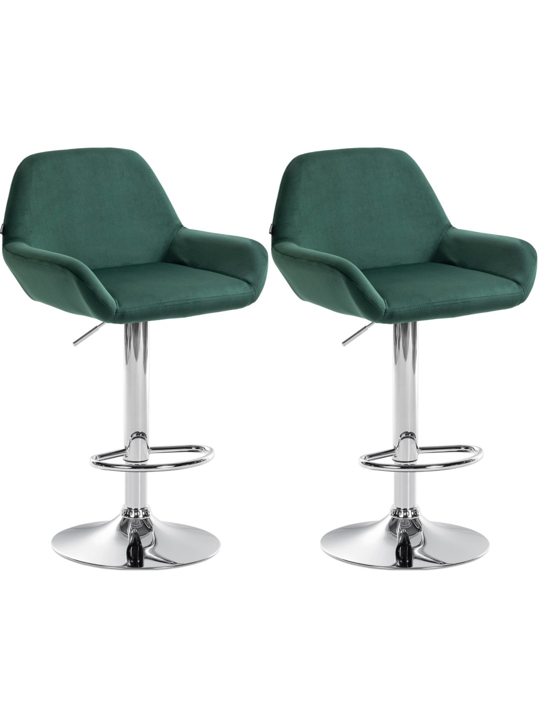 Lot de 2 tabourets de bar Braga velours chrome, vert foncé