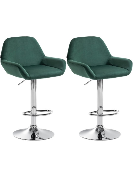 Lot de 2 tabourets de bar Braga velours chrome, vert foncé