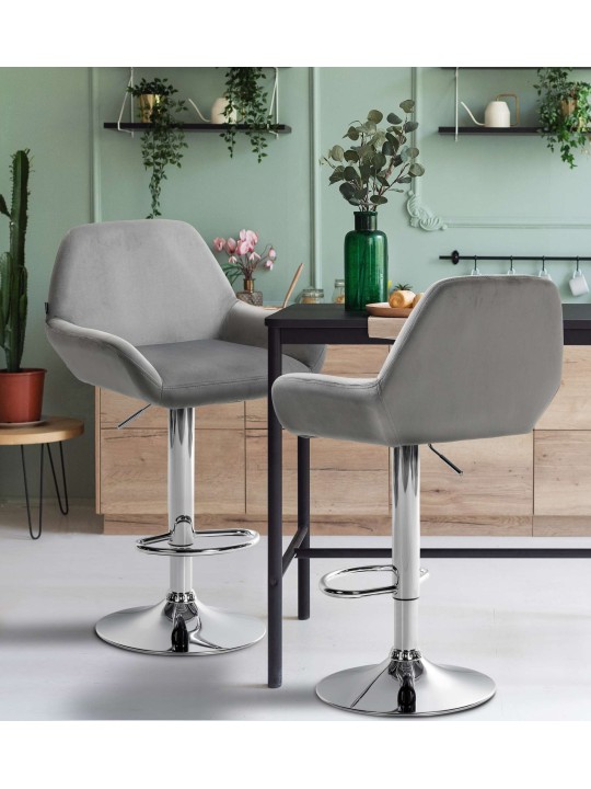 Lot de 2 tabourets de bar Braga velours chrome, gris Lot de 2 tabourets de bar Braga velours chrome, gris