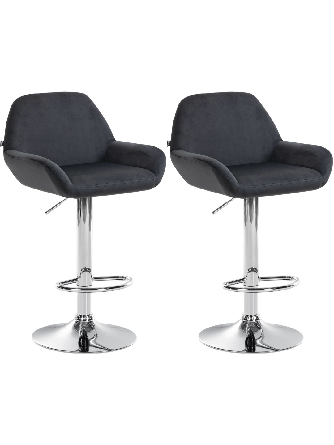 Lot de 2 tabourets de bar Braga velours chrome, noir