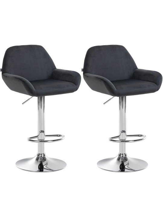 Lot de 2 tabourets de bar Braga velours chrome, noir Lot de 2 tabourets de bar Braga velours chrome, noir