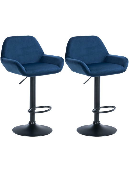 Lot de 2 tabourets de bar Braga velours, bleu