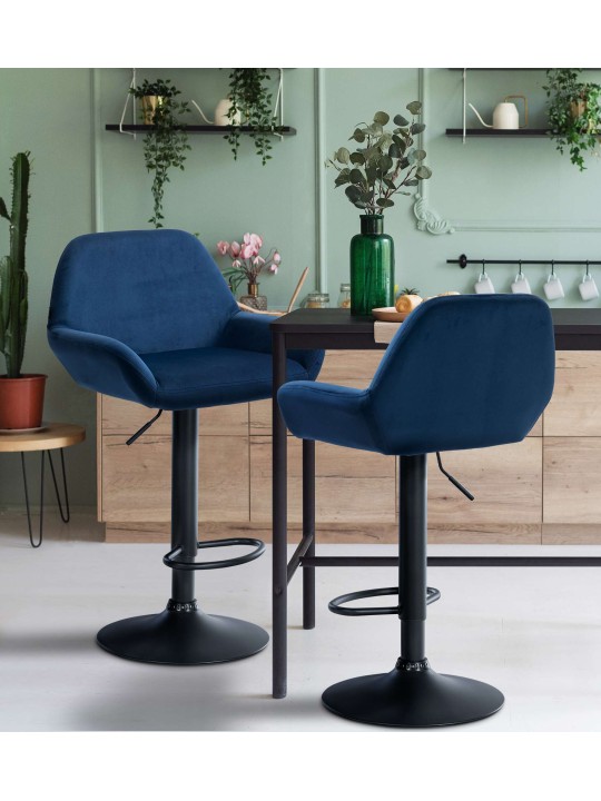 Lot de 2 tabourets de bar Braga velours, bleu