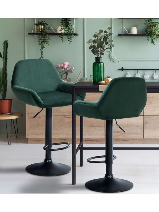 Lot de 2 tabourets de bar Braga velours, vert foncé
