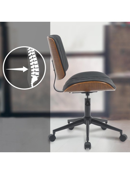 Chaise de bureau Plover simili cuir, noyer/noir