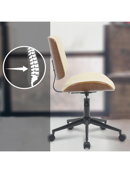 Chaise de bureau Plover simili cuir, noyer/crème