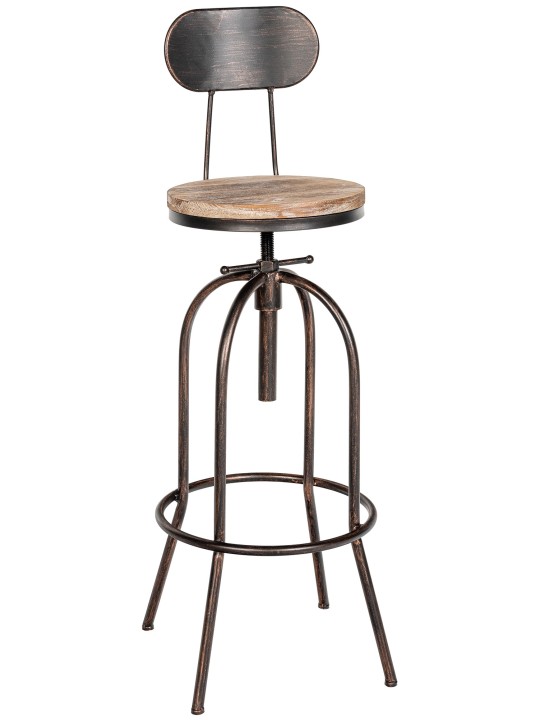 Tabouret de bar Pino, bois, bronze