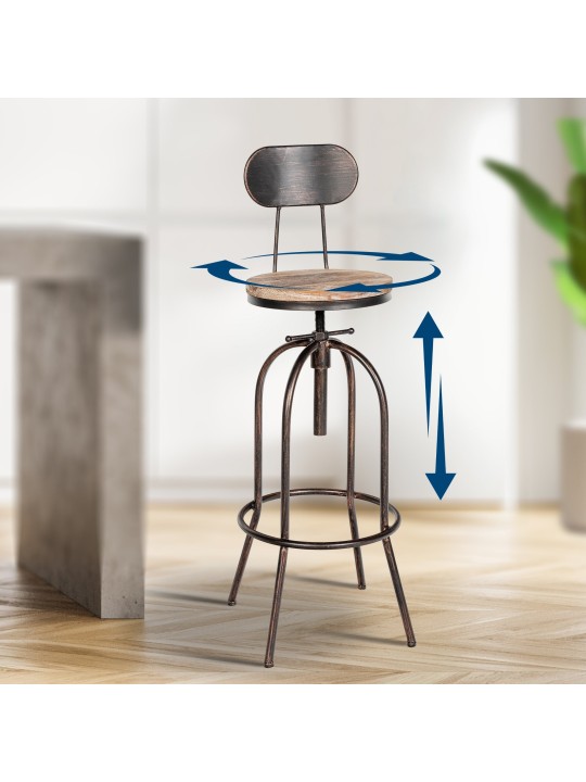 Tabouret de bar Pino, bois, bronze