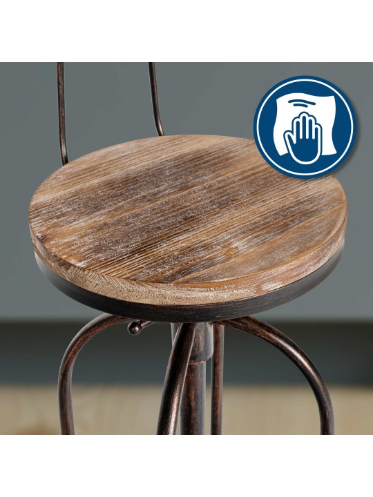 Tabouret de bar Pino, bois, bronze