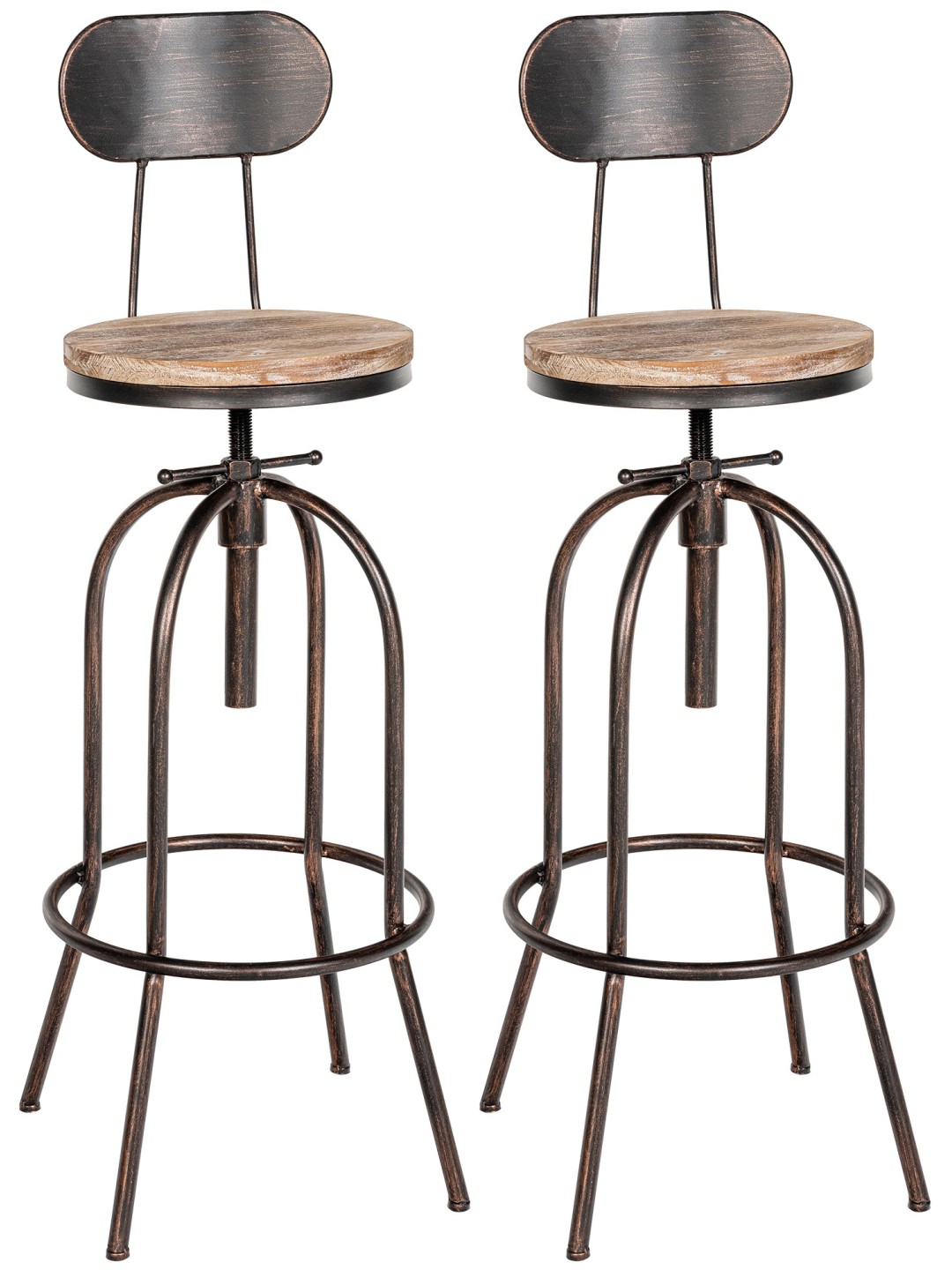 Lot de 2 tabourets de bar Pino, bois, bronze
