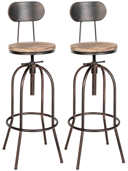 Lot de 2 tabourets de bar Pino, bois, bronze
