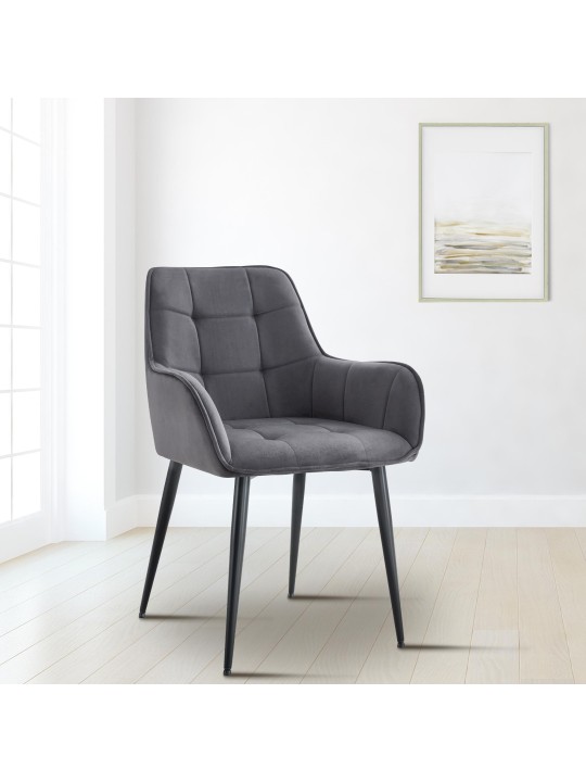 Chaise de salle à manger en velours Ferndale, gris foncé Chaise de salle à manger en velours Ferndale, gris foncé