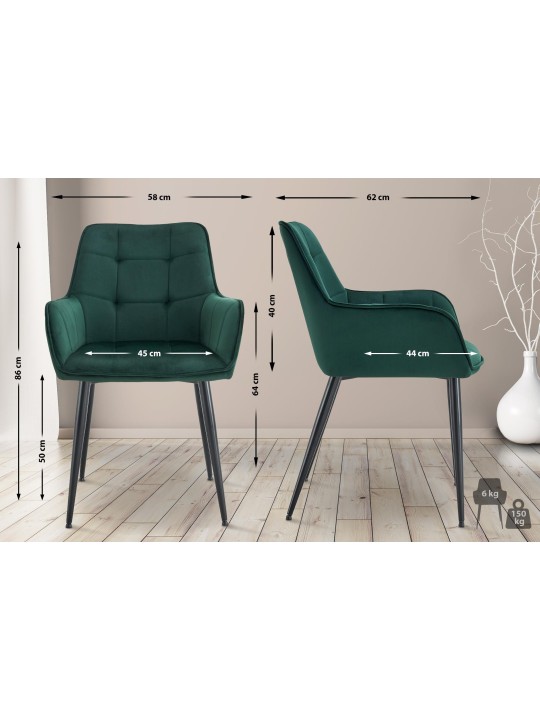 Chaise de salle à manger en velours Ferndale, vert foncé Chaise de salle à manger en velours Ferndale, vert foncé