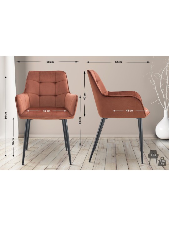 Chaise de salle à manger en velours Ferndale, brun Chaise de salle à manger en velours Ferndale, brun