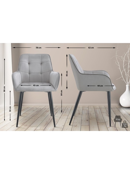 Chaise de salle à manger en velours Ferndale, gris clair Chaise de salle à manger en velours Ferndale, gris clair