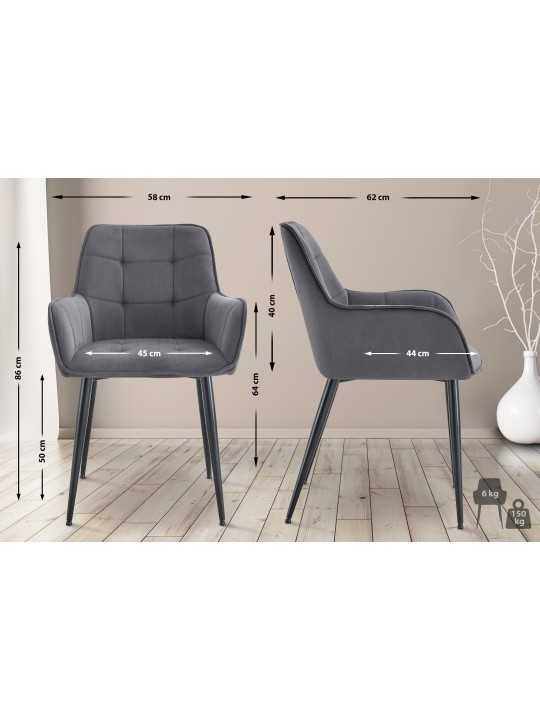 Chaise de salle à manger en velours Ferndale, gris foncé Chaise de salle à manger en velours Ferndale, gris foncé