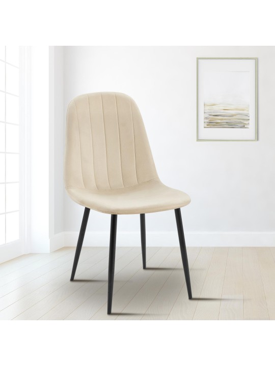 Lot de 4 chaises de salle à manger Baxter velours, crème
