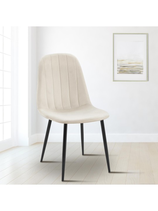 Lot de 4 chaises de salle à manger Baxter velours, blanc crème