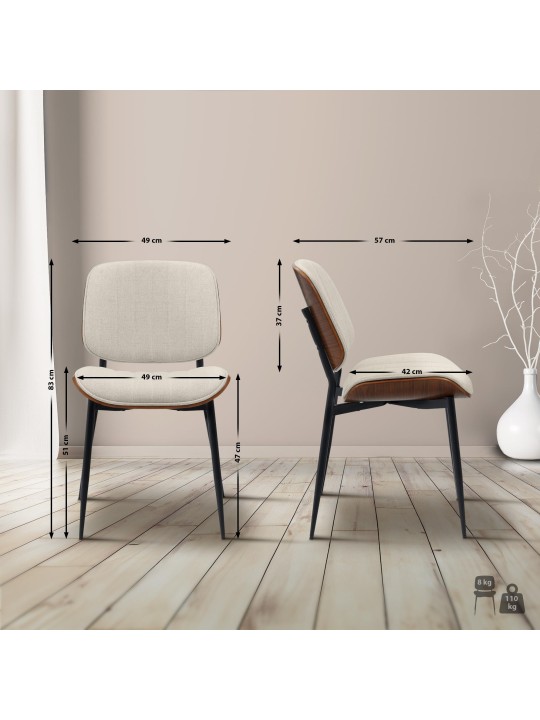 Chaise visiteur Tiffin tissu, noyer/crème