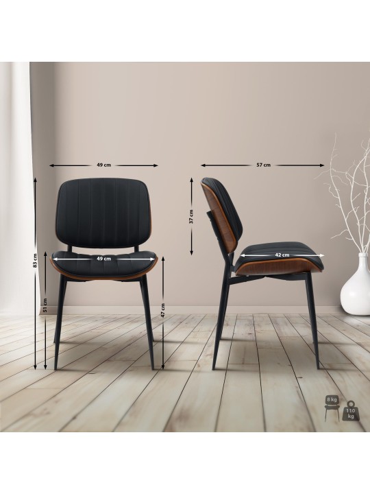 Chaise visiteur Tiffin simili cuir, noyer/noir